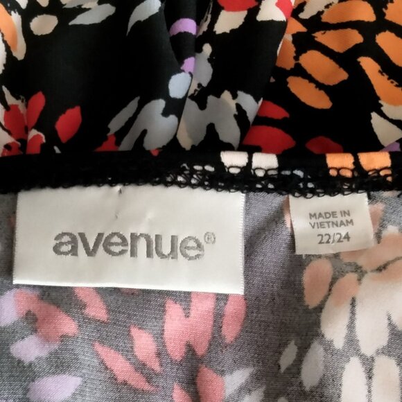 Avenue Plus Size 22/24 Dress Faux Wrap Abstract Leaf Print 3/4 Sleeves Tie Waist - Picture 7 of 9